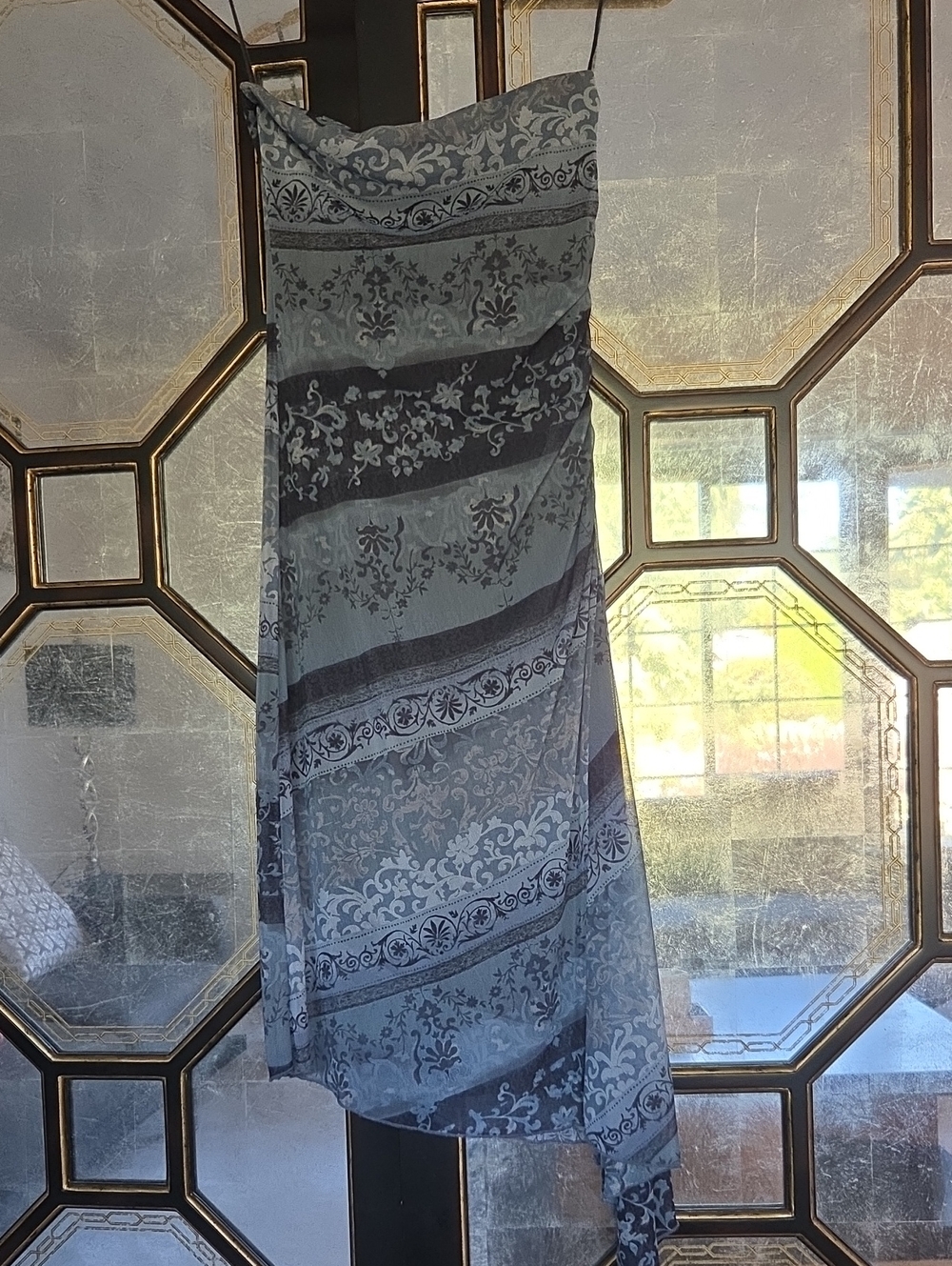 Strapless Floral-Print Midi Dress in Light Blue Y2K Vintage